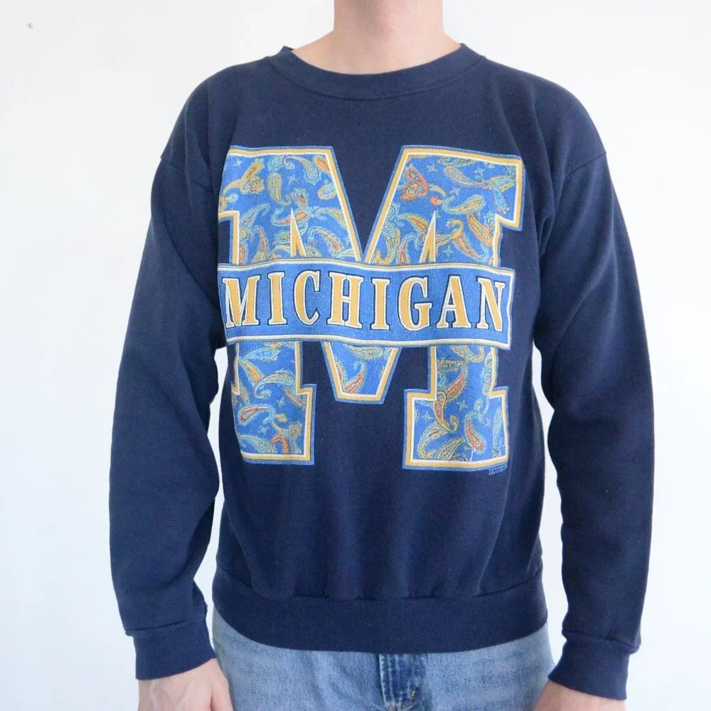 Vintage Tultex Michigan Wolverines Navy made in  U.S.A. Crewneck Sweater L